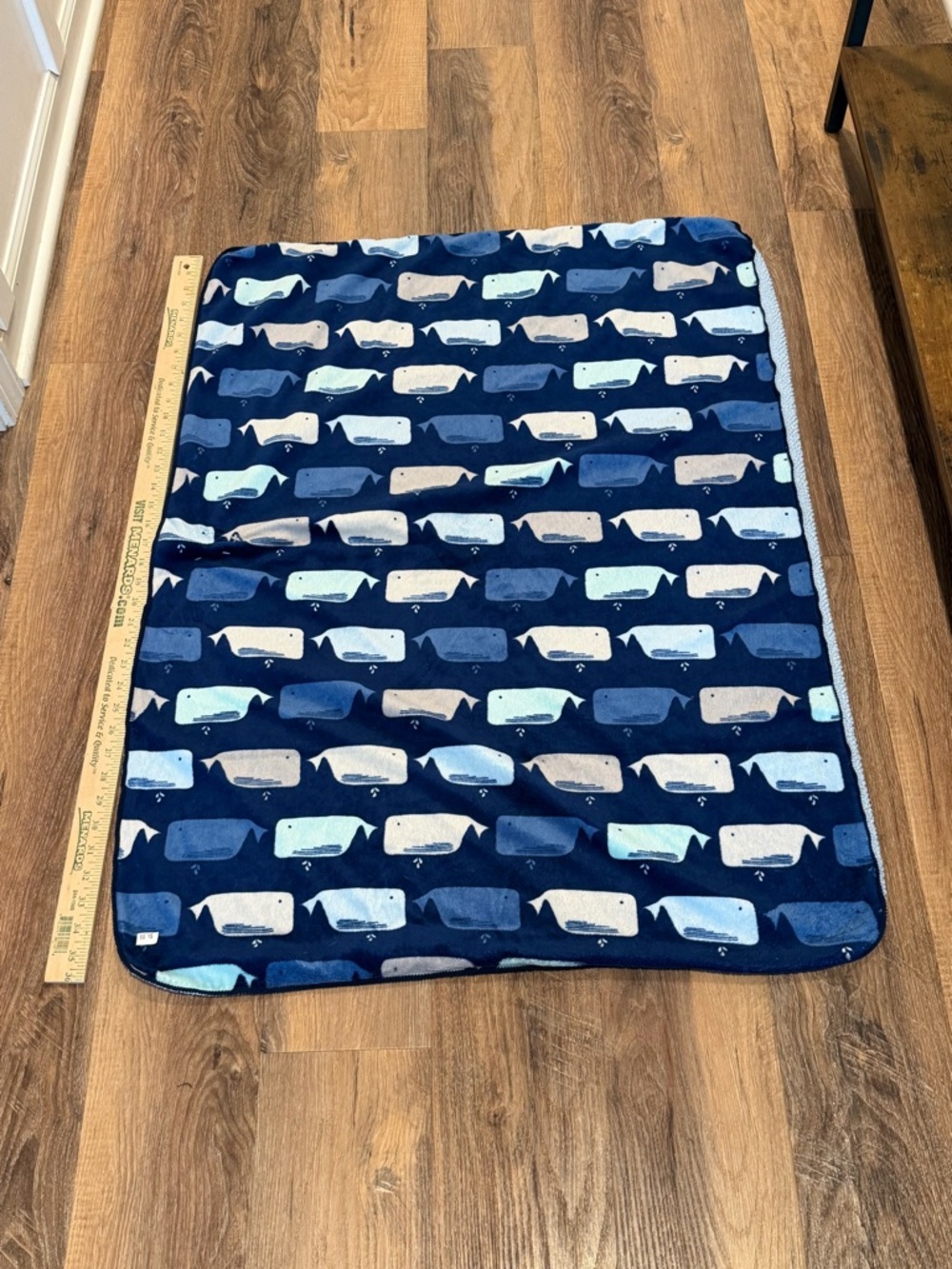 cloud island Navy Whale Print Baby Blanket - Blue & Light Blue